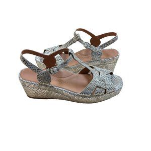 L'amour Des Pieds Playton Wedge Sandal In Silver/ Gold Leather - Size 7